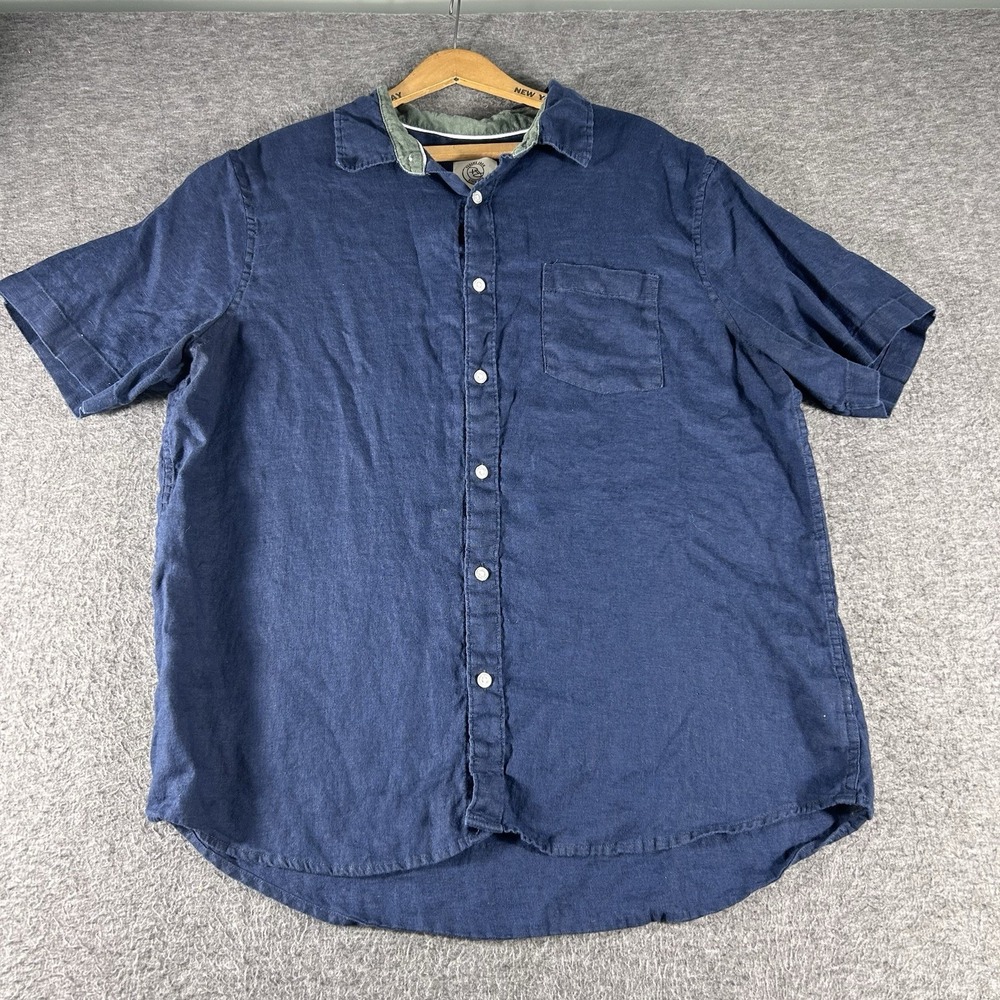Panama Jack Men's 100% LINEN Button Up  Down Shirt Navy Blue Size XL Beach